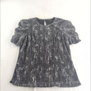 Sara Michelle Crepe Metallic Silver Puffed Sleeves Top Women's 3X Moody Romantic